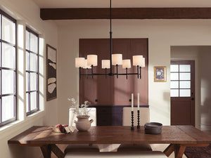 Janie 39" Eight Lights Chandelier, Black / Fabric Drum Shade