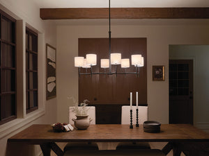 Janie 39" Eight Lights Chandelier, Black / Fabric Drum Shade