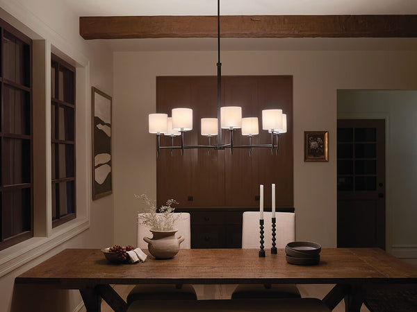 Janie 39" Eight Lights Chandelier, Black / Fabric Drum Shade