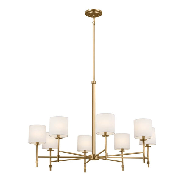 Janie 39" 8 Light Chandelier, Brushed Natural Brass / Fabric Drum Shade