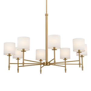 Janie 39" Eight Lights Chandelier, Brushed Natural Brass / Fabric Drum Shade