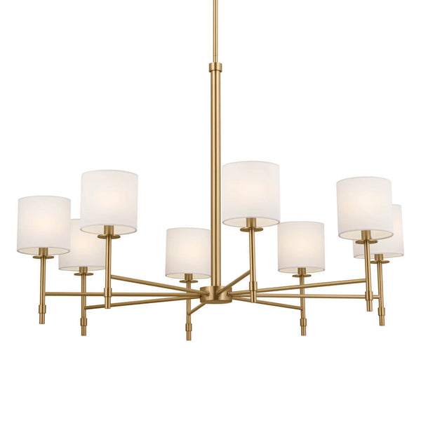 Janie 39" Eight Lights Chandelier, Brushed Natural Brass / Fabric Drum Shade