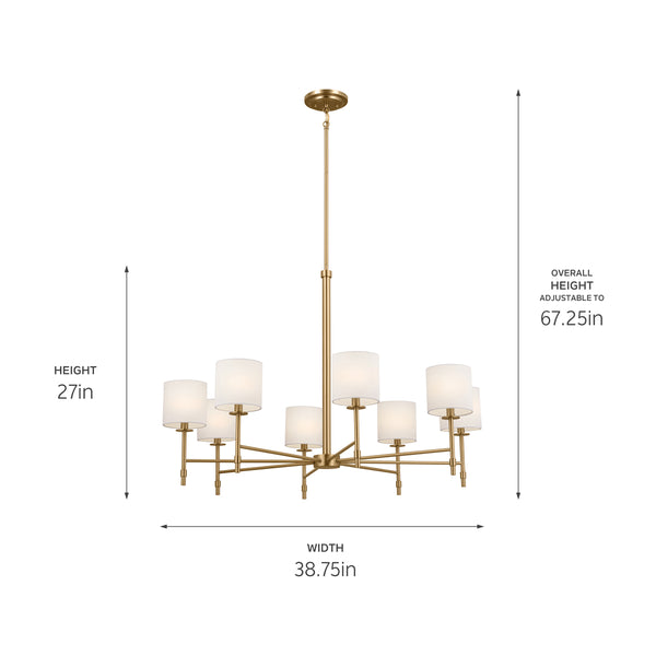 Janie 39" Eight Lights Chandelier, Brushed Natural Brass / Fabric Drum Shade