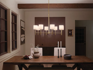 Janie 39" Eight Lights Chandelier, Brushed Natural Brass / Fabric Drum Shade