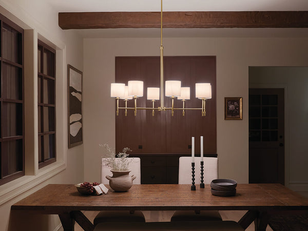 Janie 39" Eight Lights Chandelier, Brushed Natural Brass / Fabric Drum Shade