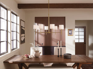 Janie 39" Eight Lights Chandelier, Brushed Natural Brass / Fabric Drum Shade