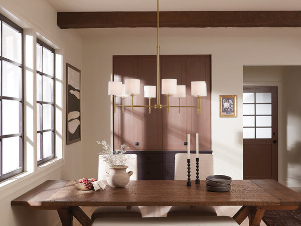 Janie 39" Eight Lights Chandelier, Brushed Natural Brass / Fabric Drum Shade