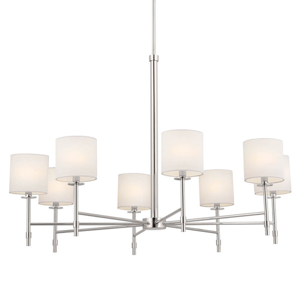 Janie 39" Eight Lights Chandelier, Polished Nickel / Fabric Drum Shade