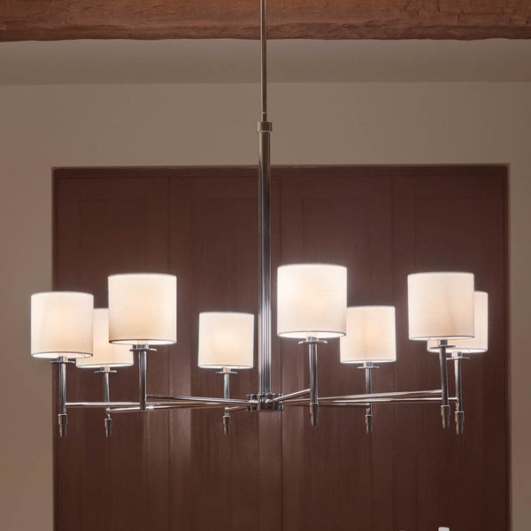 Janie 39" Eight Lights Chandelier, Polished Nickel / Fabric Drum Shade