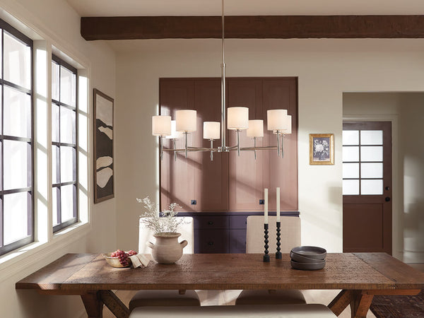 Janie 39" Eight Lights Chandelier, Polished Nickel / Fabric Drum Shade