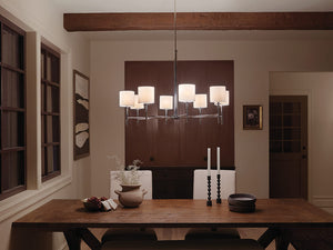 Janie 39" Eight Lights Chandelier, Polished Nickel / Fabric Drum Shade