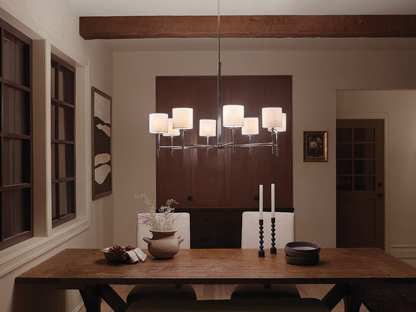 Janie 39" Eight Lights Chandelier, Polished Nickel / Fabric Drum Shade