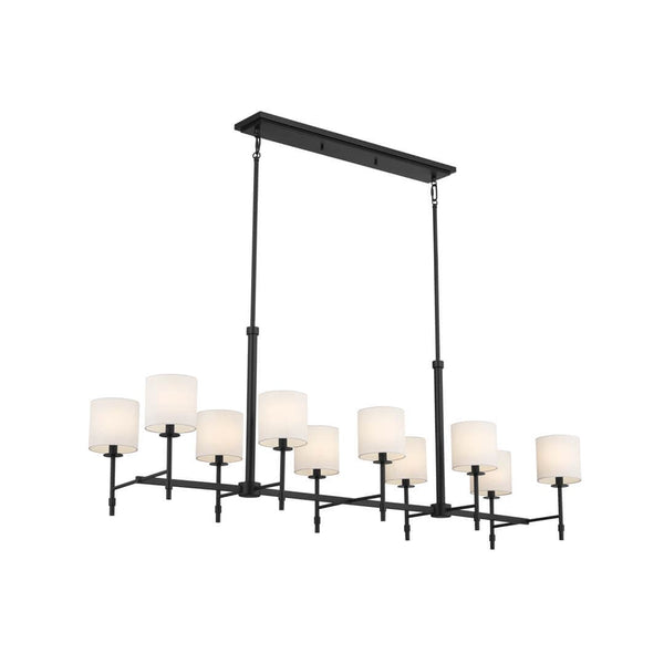 Janie 57" 10 Light Chandelier, Black / Fabric Drum Shade