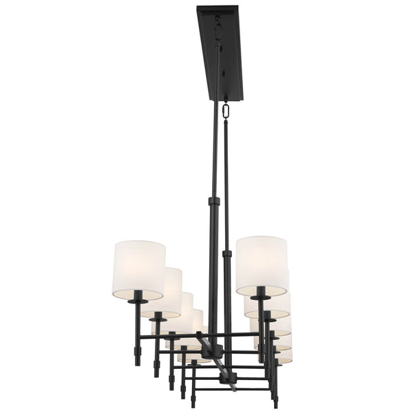 Janie 17" Ten Lights Linear Chandelier, Black / Fabric Drum Shade