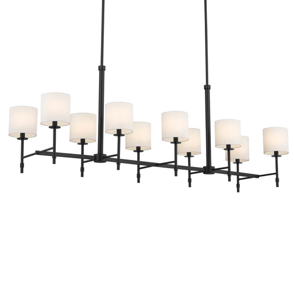 Janie 17" Ten Lights Linear Chandelier, Black / Fabric Drum Shade