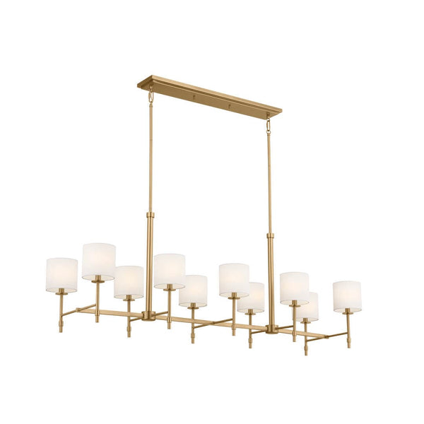 Janie 57" 10 Light Chandelier, Brushed Natural Brass / Fabric Drum Shade