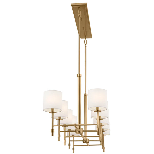 Janie 17" Ten Lights Linear Chandelier, Brushed Natural Brass / Fabric Drum Shade