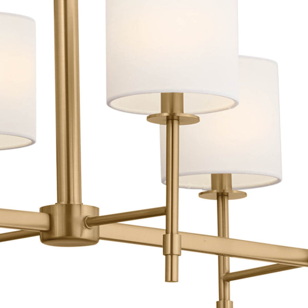 Janie 17" Ten Lights Linear Chandelier, Brushed Natural Brass / Fabric Drum Shade
