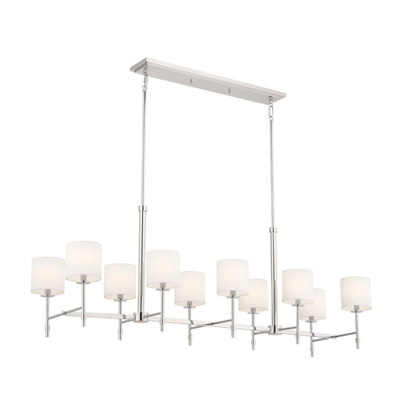 Janie 57" 10 Light Chandelier, Polished Nickel / Fabric Drum Shade