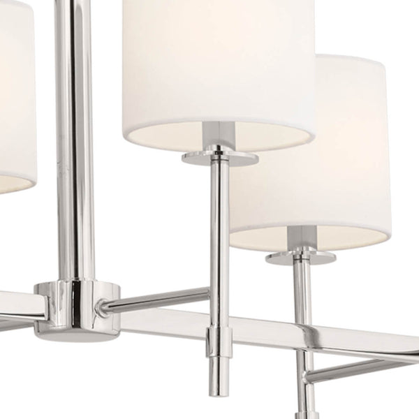 Janie 17" Ten Lights Linear Chandelier, Polished Nickel / Fabric Drum Shade