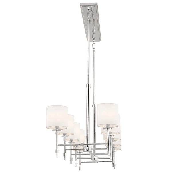 Janie 17" Ten Lights Linear Chandelier, Polished Nickel / Fabric Drum Shade