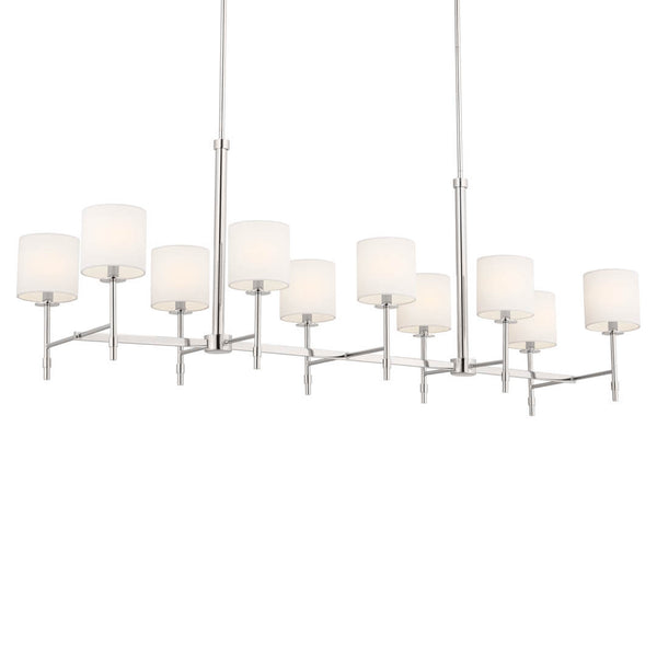 Janie 17" Ten Lights Linear Chandelier, Polished Nickel / Fabric Drum Shade