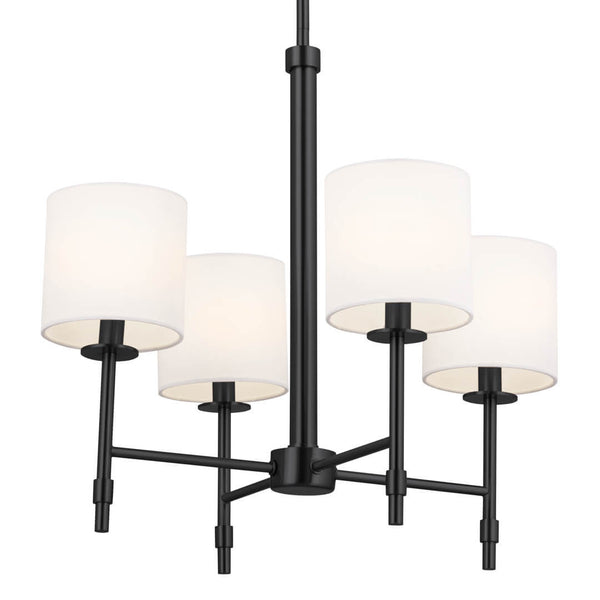 Janie 20" Four Lights Mini Chandelier, Black / Fabric Drum Shade