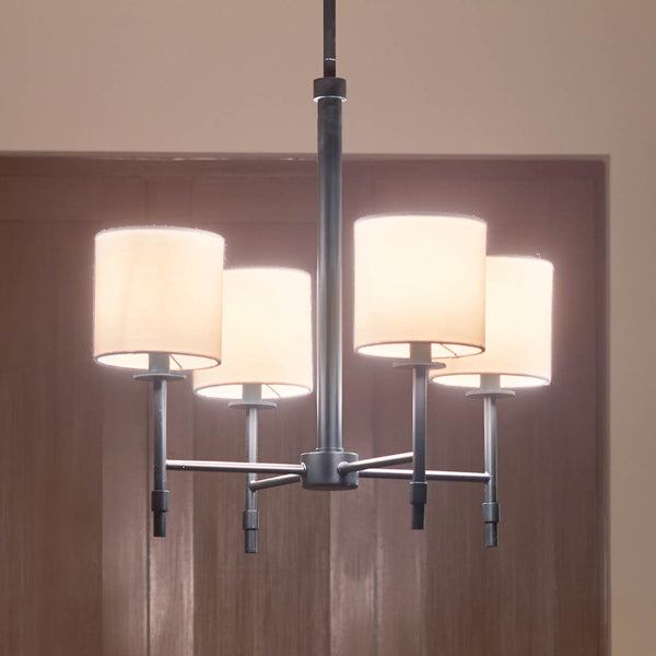 Janie 20" Four Lights Mini Chandelier, Black / Fabric Drum Shade