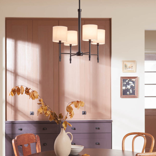 Janie 20" Four Lights Mini Chandelier, Black / Fabric Drum Shade