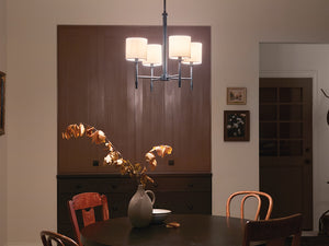 Janie 20" Four Lights Mini Chandelier, Black / Fabric Drum Shade