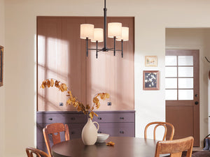 Janie 20" Four Lights Mini Chandelier, Black / Fabric Drum Shade