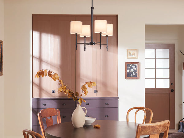 Janie 20" Four Lights Mini Chandelier, Black / Fabric Drum Shade