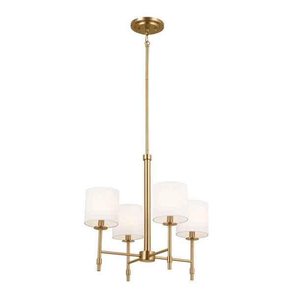 Janie 20" 4 Light Chandelier, Brushed Natural Brass / Fabric Drum Shade