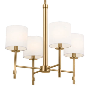 Janie 20" Four Lights Mini Chandelier, Brushed Natural Brass / Fabric Drum Shade