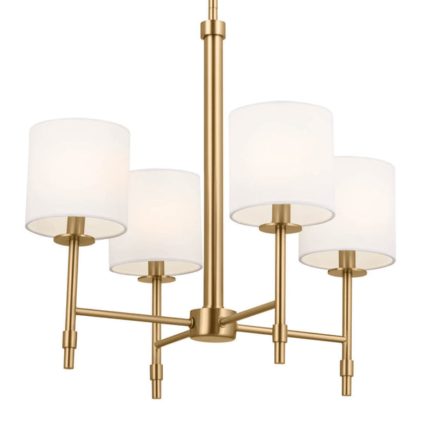 Janie 20" Four Lights Mini Chandelier, Brushed Natural Brass / Fabric Drum Shade