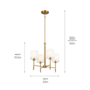 Janie 20" Four Lights Mini Chandelier, Brushed Natural Brass / Fabric Drum Shade