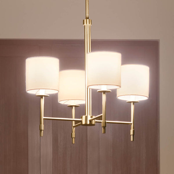 Janie 20" Four Lights Mini Chandelier, Brushed Natural Brass / Fabric Drum Shade