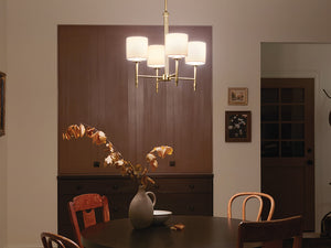 Janie 20" Four Lights Mini Chandelier, Brushed Natural Brass / Fabric Drum Shade