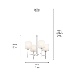 Janie 20" Four Lights Mini Chandelier, Polished Nickel / Fabric Drum Shade