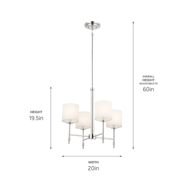 Janie 20" Four Lights Mini Chandelier, Polished Nickel / Fabric Drum Shade