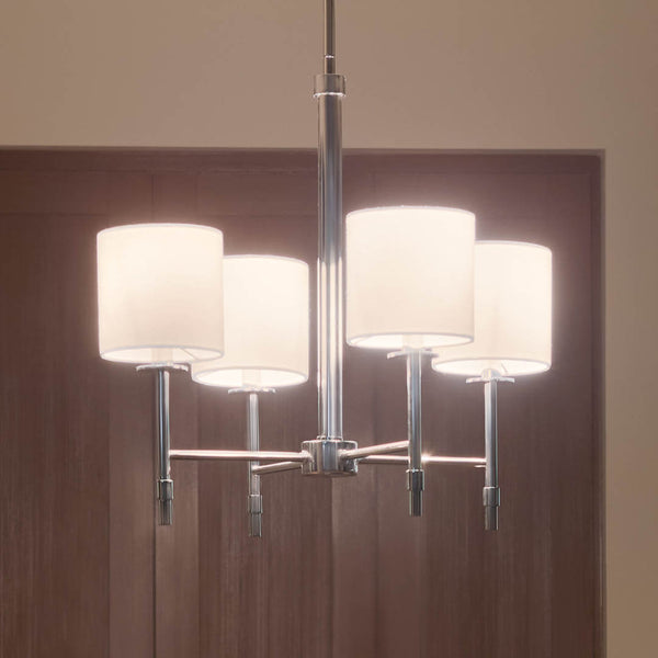 Janie 20" Four Lights Mini Chandelier, Polished Nickel / Fabric Drum Shade