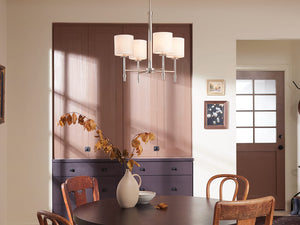 Janie 20" Four Lights Mini Chandelier, Polished Nickel / Fabric Drum Shade