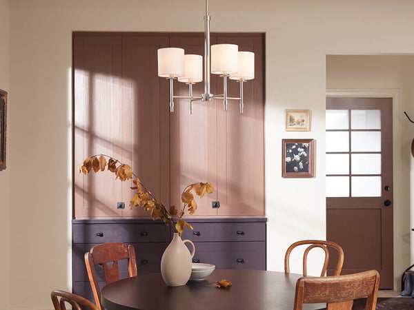 Janie 20" Four Lights Mini Chandelier, Polished Nickel / Fabric Drum Shade