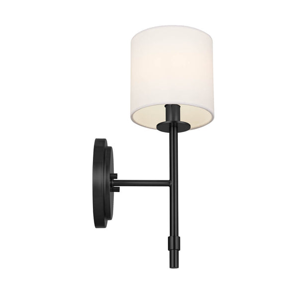 Janie 5" One Light Wall Sconce, Black / Fabric Drum Shade