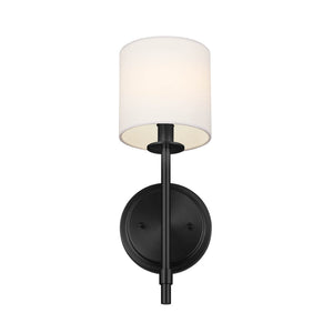 Janie 5" One Light Wall Sconce, Black / Fabric Drum Shade