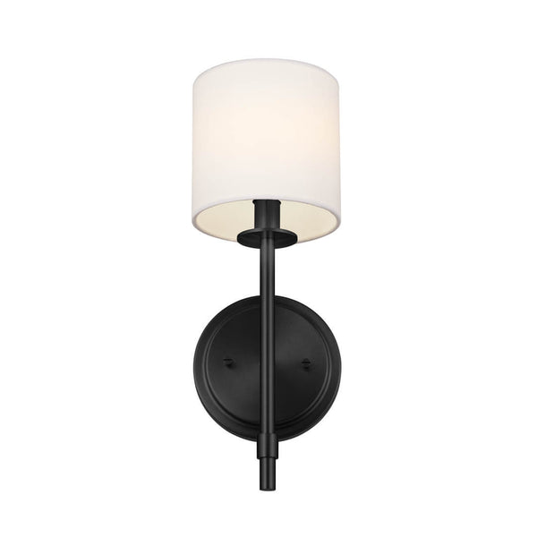 Janie 5" One Light Wall Sconce, Black / Fabric Drum Shade