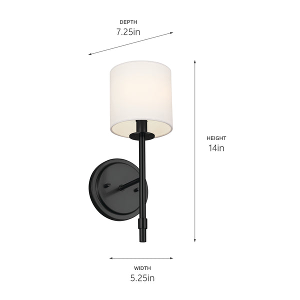 Janie 5" One Light Wall Sconce, Black / Fabric Drum Shade