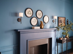 Janie 5" One Light Wall Sconce, Black / Fabric Drum Shade