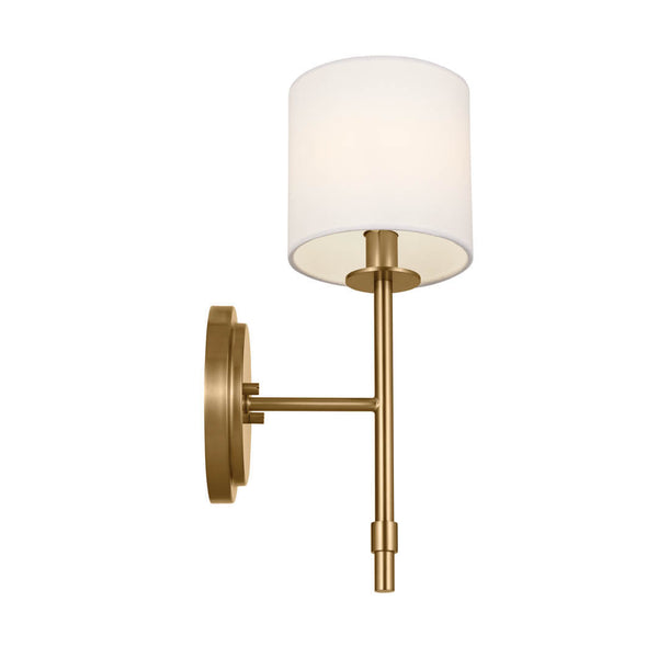Janie 5" One Light Wall Sconce, Brushed Natural Brass / Fabric Drum Shade