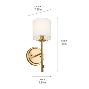 Janie 5" One Light Wall Sconce, Brushed Natural Brass / Fabric Drum Shade